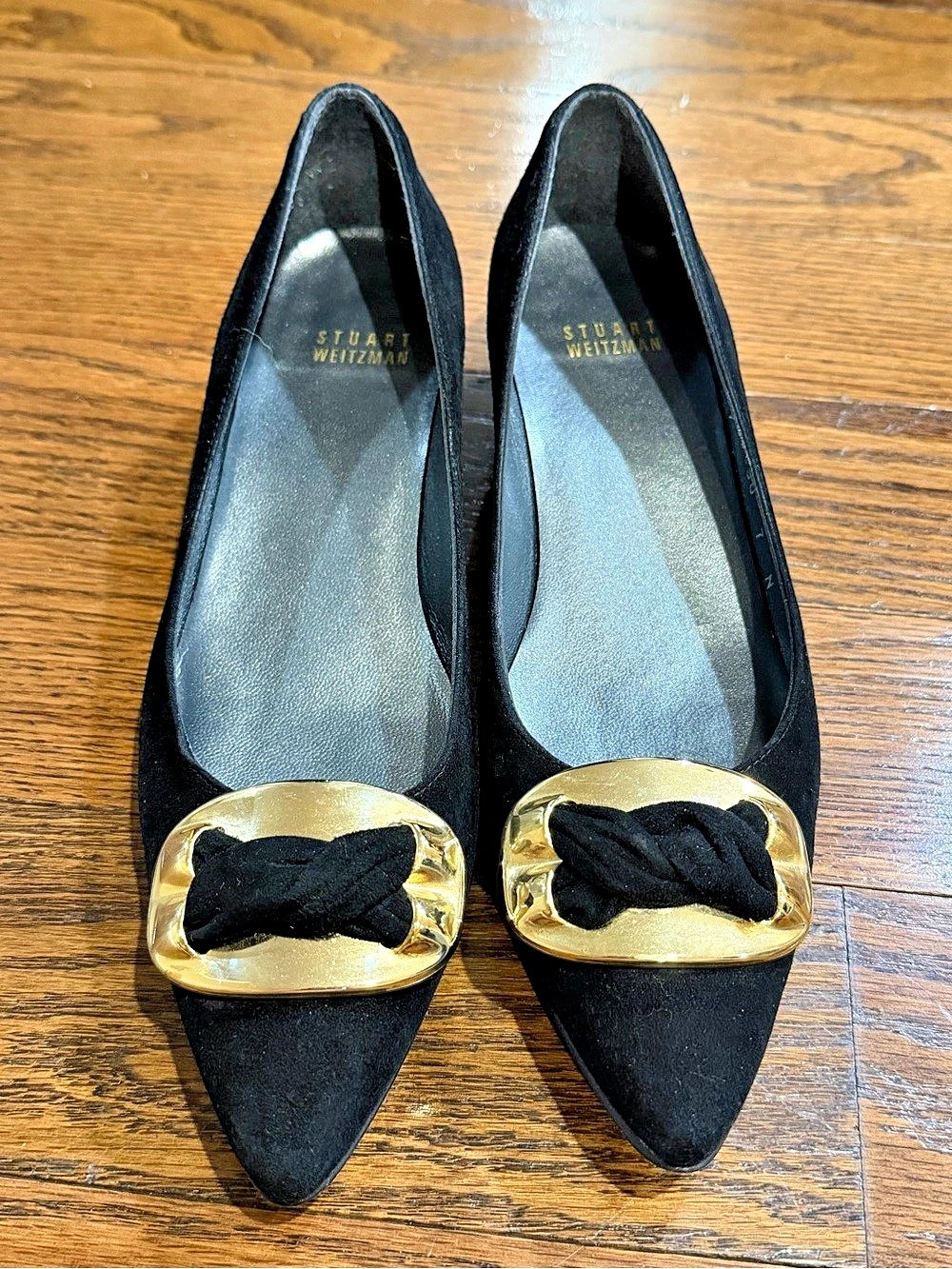Stuart Weitzman Black & Gold Ornament Heels